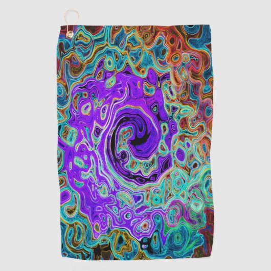 紫色のカラフル溝状抽象芸術レトロ液スワール ゴルフタオル (正面)