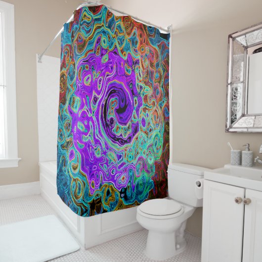 紫色のカラフル溝状抽象芸術レトロ液スワール シャワーカーテン (インサイチュ)