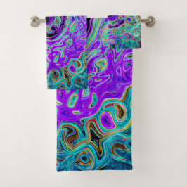 紫色のカラフル溝状抽象芸術レトロ液スワール バスタオルセット