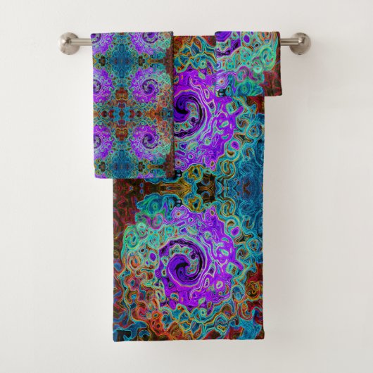 紫色のカラフル溝状抽象芸術レトロ液スワール バスタオルセット (インサイチュ)