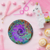 紫色のカラフル溝状抽象芸術レトロ液スワール ペーパープレート (パーティー)