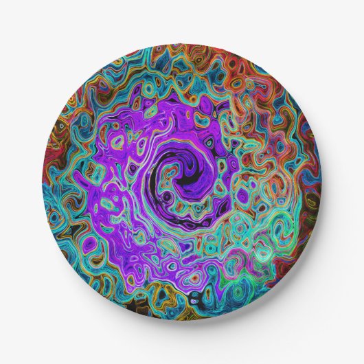 紫色のカラフル溝状抽象芸術レトロ液スワール ペーパープレート (正面)