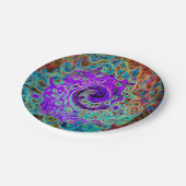 紫色のカラフル溝状抽象芸術レトロ液スワール ペーパープレート (アングル)