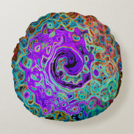 紫色のカラフル溝状抽象芸術レトロ液スワール ラウンドクッション