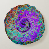 紫色のカラフル溝状抽象芸術レトロ液スワール ラウンドクッション (裏面)
