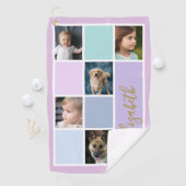 紫色のカラーブロックカスタムテンプレートファミリーの写真 ゴルフタオル (インサイチュ)