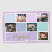 紫色のカラーブロックカスタムテンプレートファミリーの写真 ゴルフタオル (横)