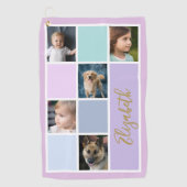 紫色のカラーブロックカスタムテンプレートファミリーの写真 ゴルフタオル (正面)