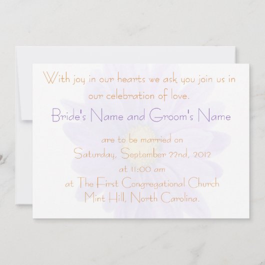 紫色のガーベラのデイジーの結婚式招待状カード 招待状 (裏面)