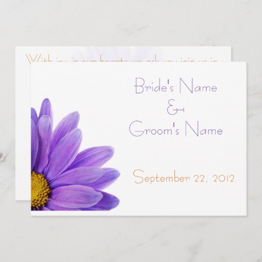 紫色のガーベラのデイジーの結婚式招待状カード 招待状 (正面/裏面)