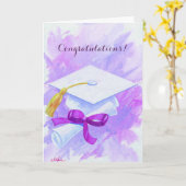 紫色のキャップの卒業カスタマイズ可能なカード カード (黄色い花)
