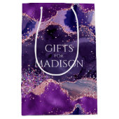 紫色のキラキラのアガートテクスチャ ミディアムペーパーバッグ (正面)