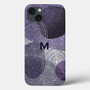 紫色のキラキラ抽象芸術 モノグラムの iPhone 13ケース