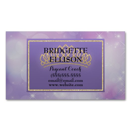 紫色のキラキラ星ページャントコーチマグネット マグネット名刺 (正面)