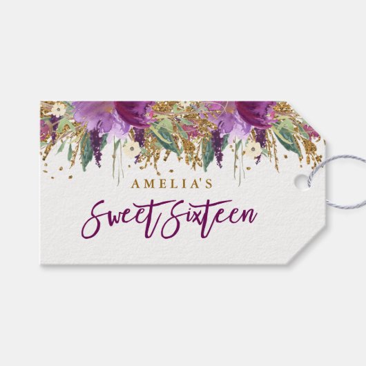 紫色のキラキラ輝くアメジスト甘い16タグ ギフトタグ (正面(横))