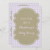 紫色のギンガムのバーラップのベビーシャワー招待状 招待状 (正面/裏面)