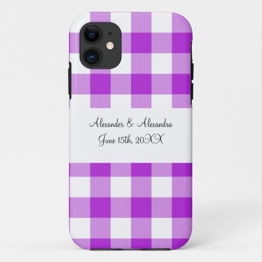 紫色のギンガムパターン結婚式の引き出物 Case-Mate iPhoneケース (裏面)