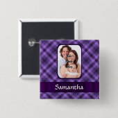 紫色のギンガムパターン 缶バッジ (正面&裏面)