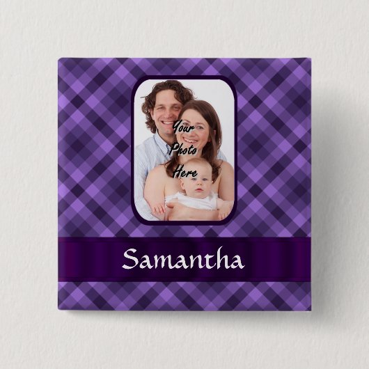紫色のギンガムパターン 缶バッジ (正面)