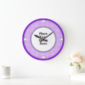 紫色のギンガムフレームあなたのフォトウォール時計 ラージ壁時計 (ホーム)