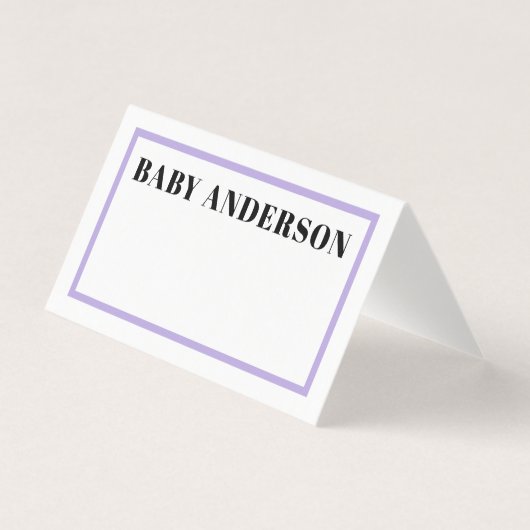 紫色のギンガムプレイドベビーシャワーテーブルサイン (正面)