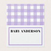 紫色のギンガムプレイドベビーシャワーテーブルサイン (外部フラット)