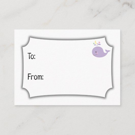 紫色のクジラのアクセント表示ベビーシャワーギフトカード エンクロージャーカード (裏面)