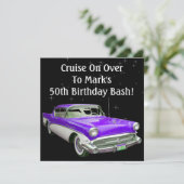 紫色のクラシックな筋肉車の誕生日の強打 招待状 (スタンド正面)