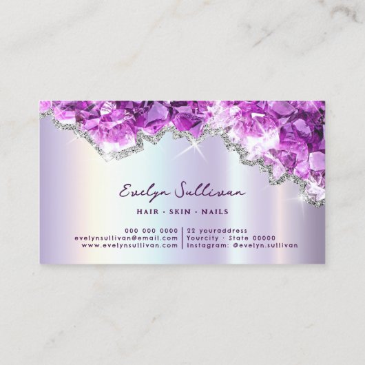 紫色のクリスタルフェイクフォイルgeode名刺 名刺 (裏面)