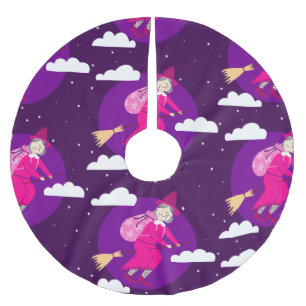 紫色のクリスマスウィッチbefana broomrider spookmas ブラッシュドポリエステルツリースカート