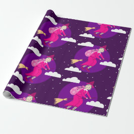 紫色のクリスマスウィッチbefana broomrider spookmas ラッピングペーパー