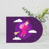 紫色のクリスマスウィッチbefana broomrider spookmas 招待状 (スタンド正面)