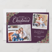 紫色のクリスマスウォーターカラー植物体2写真 シーズンカード (正面)