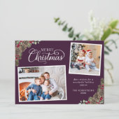 紫色のクリスマスウォーターカラー植物体2写真 シーズンカード (スタンド正面)