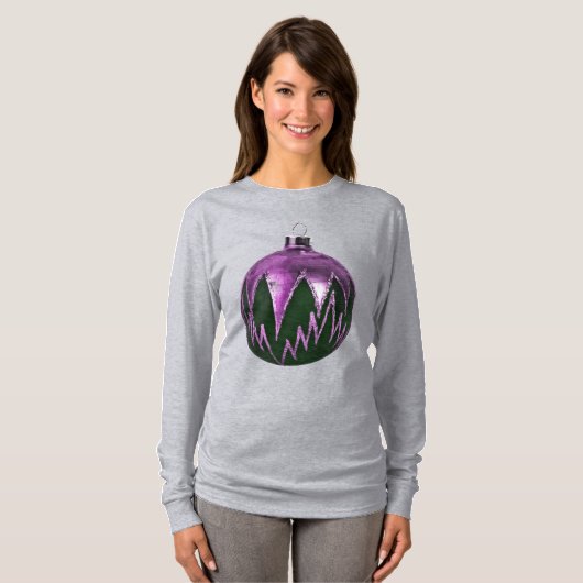紫色のクリスマスオーナメントアートシャツ Tシャツ (正面フル)