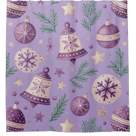 紫色のクリスマスオーナメントシャワーカーテン – フェスティバル シャワーカーテン