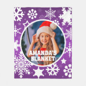 紫色のクリスマススノーフレークカスタムの子供の写真 フリースブランケット (正面)