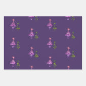 紫色のクリスマススノーフレークスタークリスマスツリー ラッピングペーパーシート (正面3)
