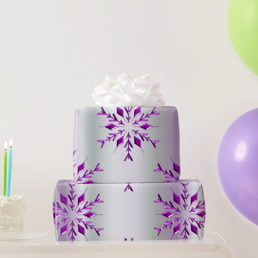 紫色のクリスマススノーフレーク ラッピングペーパー