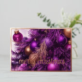 紫色のクリスマスツリーとオーナメント 箔シーズンカード (立ち正面)