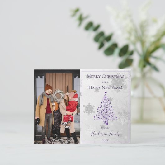 紫色のクリスマスツリーの写真 シーズンカード (スタンド正面)