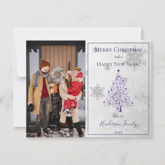 紫色のクリスマスツリーの写真 シーズンカード (正面)