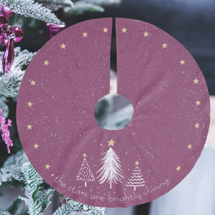 紫色のクリスマスツリースカート金ゴールド星 ブラッシュドポリエステルツリースカート