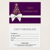 紫色のクリスマスツリー雪の結晶ボウギフトカード (正面&裏面)