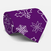 紫色のクリスマスツリー、サンタハット、プレゼント、ホリー ネクタイ (ロール)