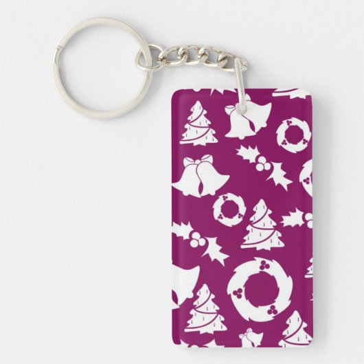 紫色のクリスマスパターン キーホルダー (正面)