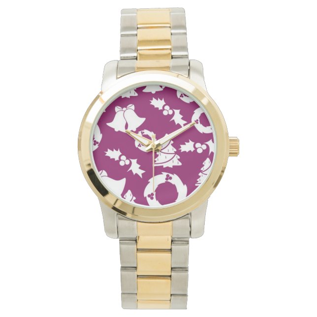 紫色のクリスマスパターン 腕時計 (正面)