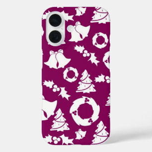 紫色のクリスマスパターン iPhone 16ケース