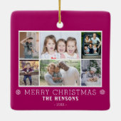 紫色のクリスマスファミリー6フォトコラージュ セラミックオーナメント (裏面)