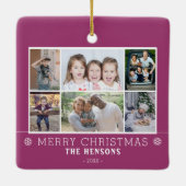 紫色のクリスマスファミリー6フォトコラージュ セラミックオーナメント (裏面)